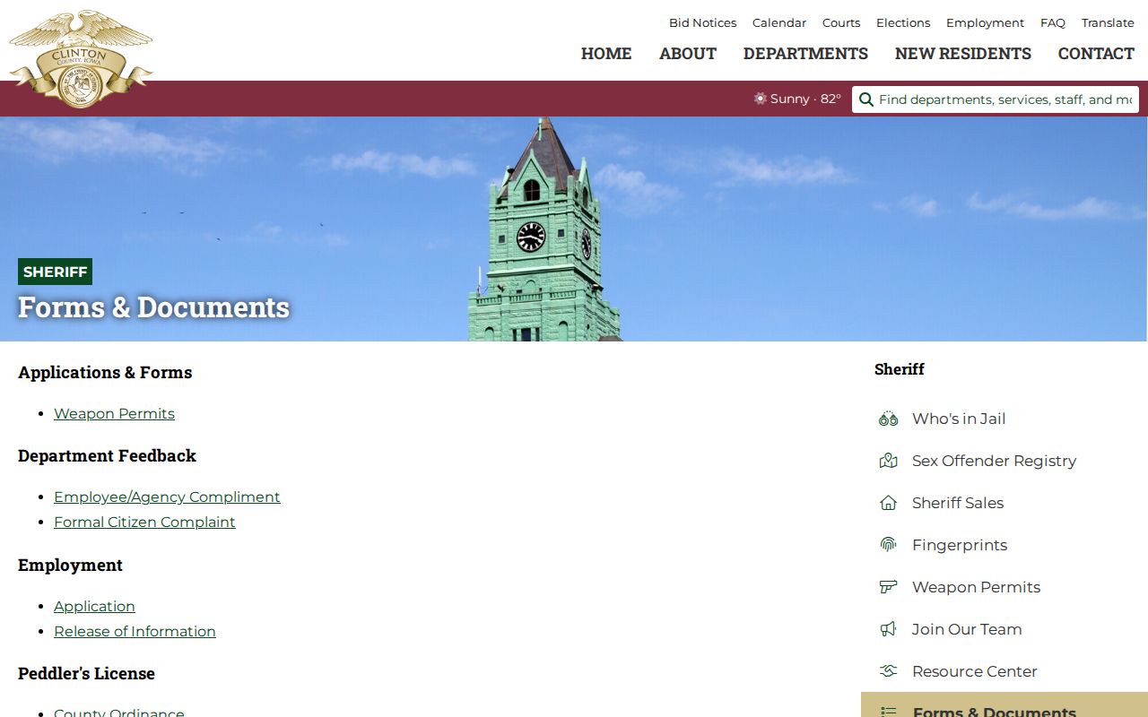 Clinton County Sheriff forms index without a public warrant lookup form