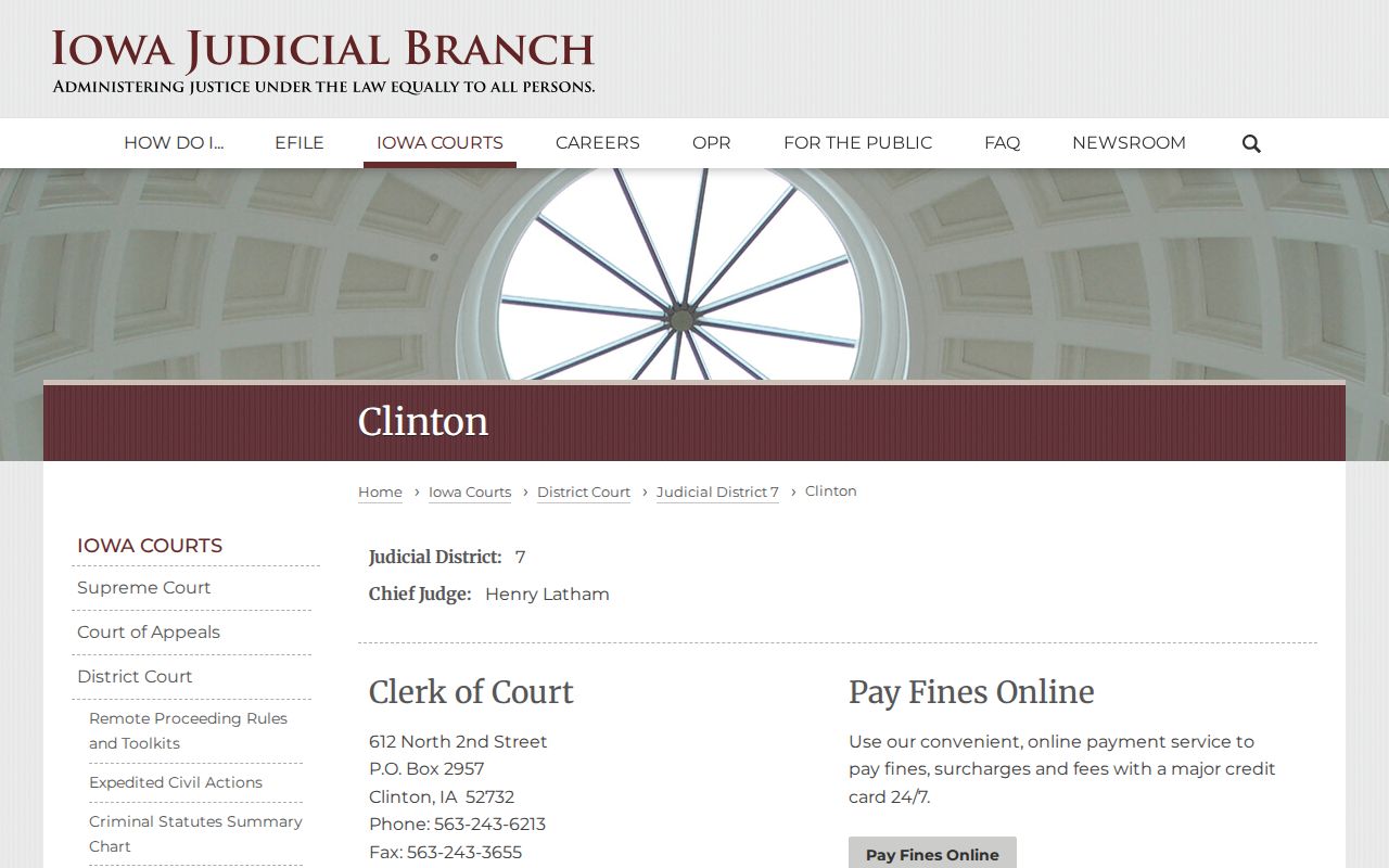 Clinton County Clerk of District Court contact for bench warrant questions