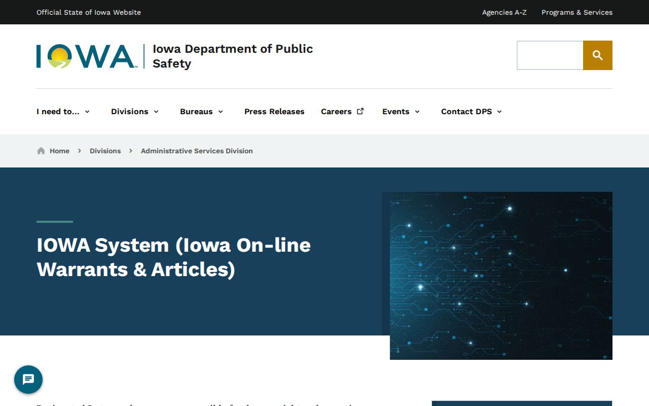 Iowa law-enforcement IOWA System description for active warrants