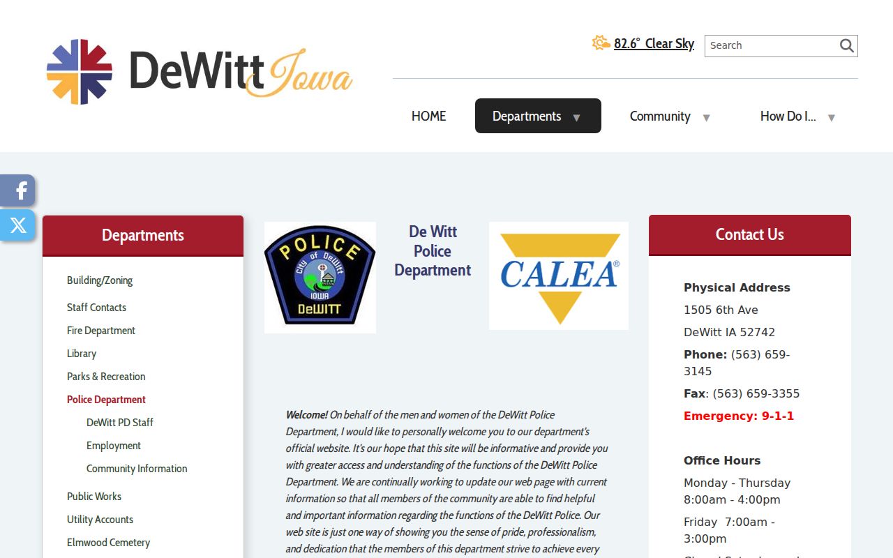 Official DeWitt Police Department contact and office hours