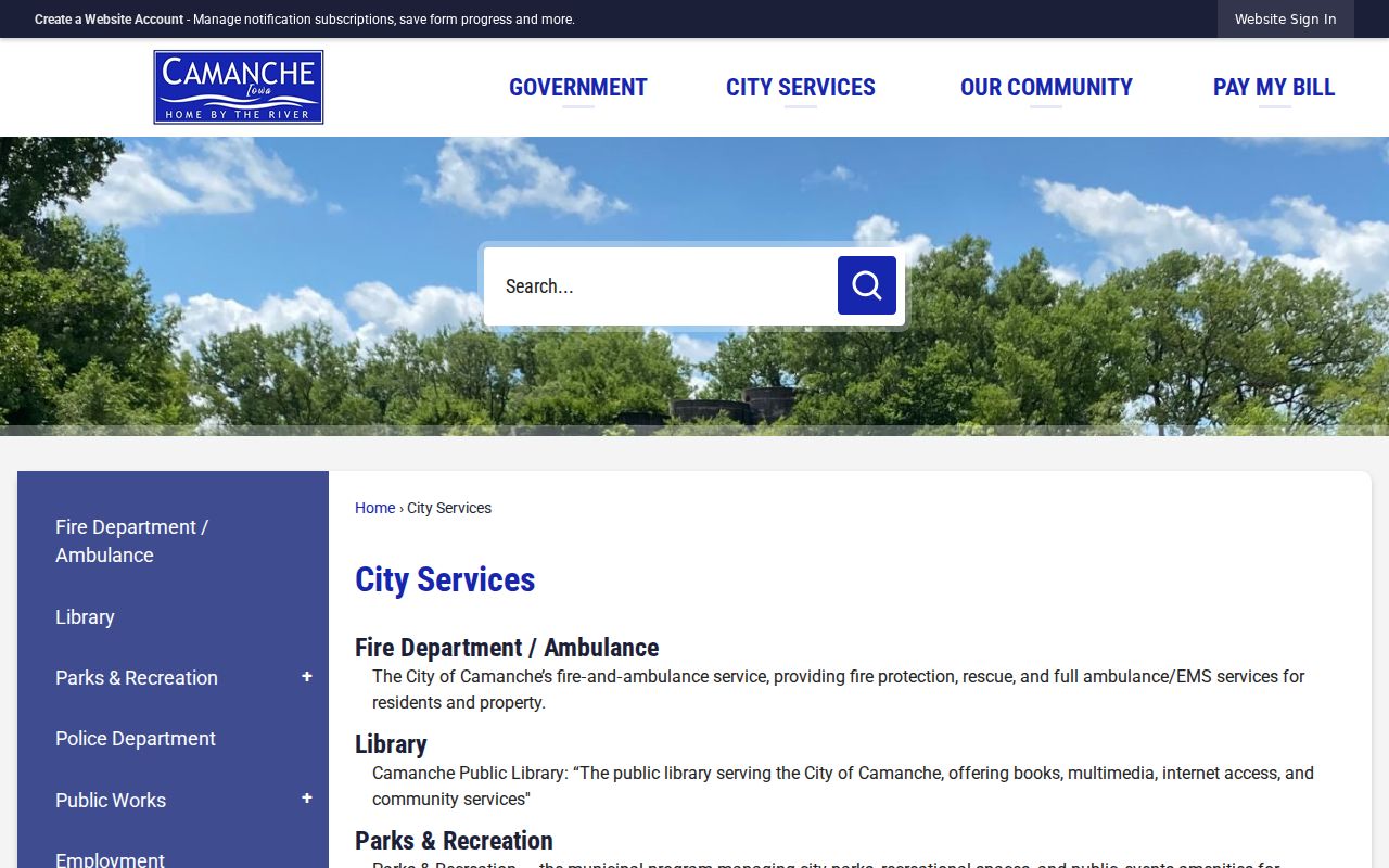 Camanche warrant search city services and police contact